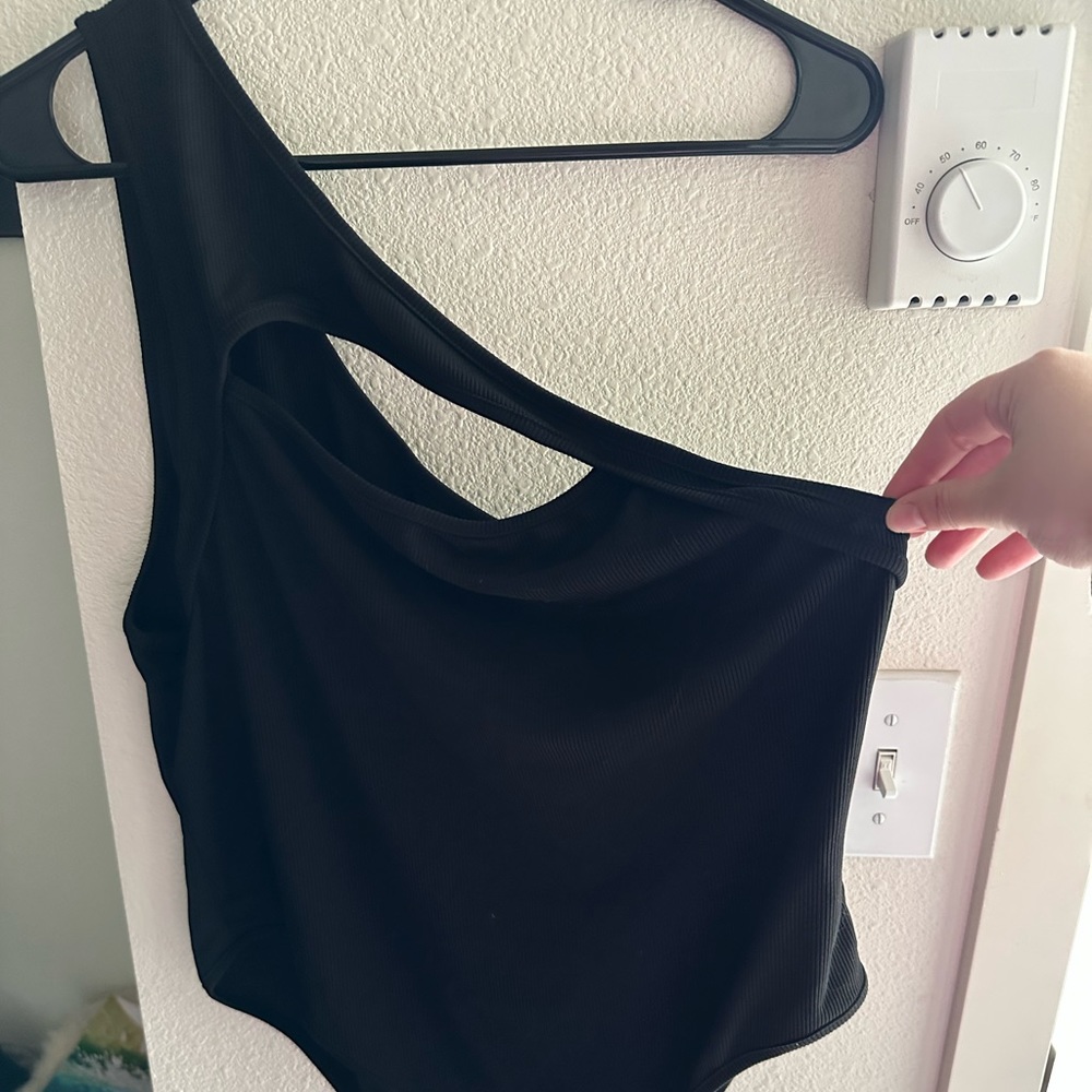 Black one shoulder bodysuit